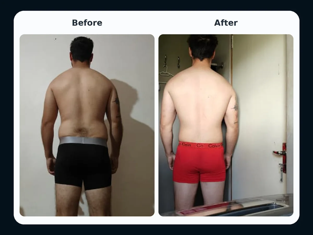 Male client back before and after transformation